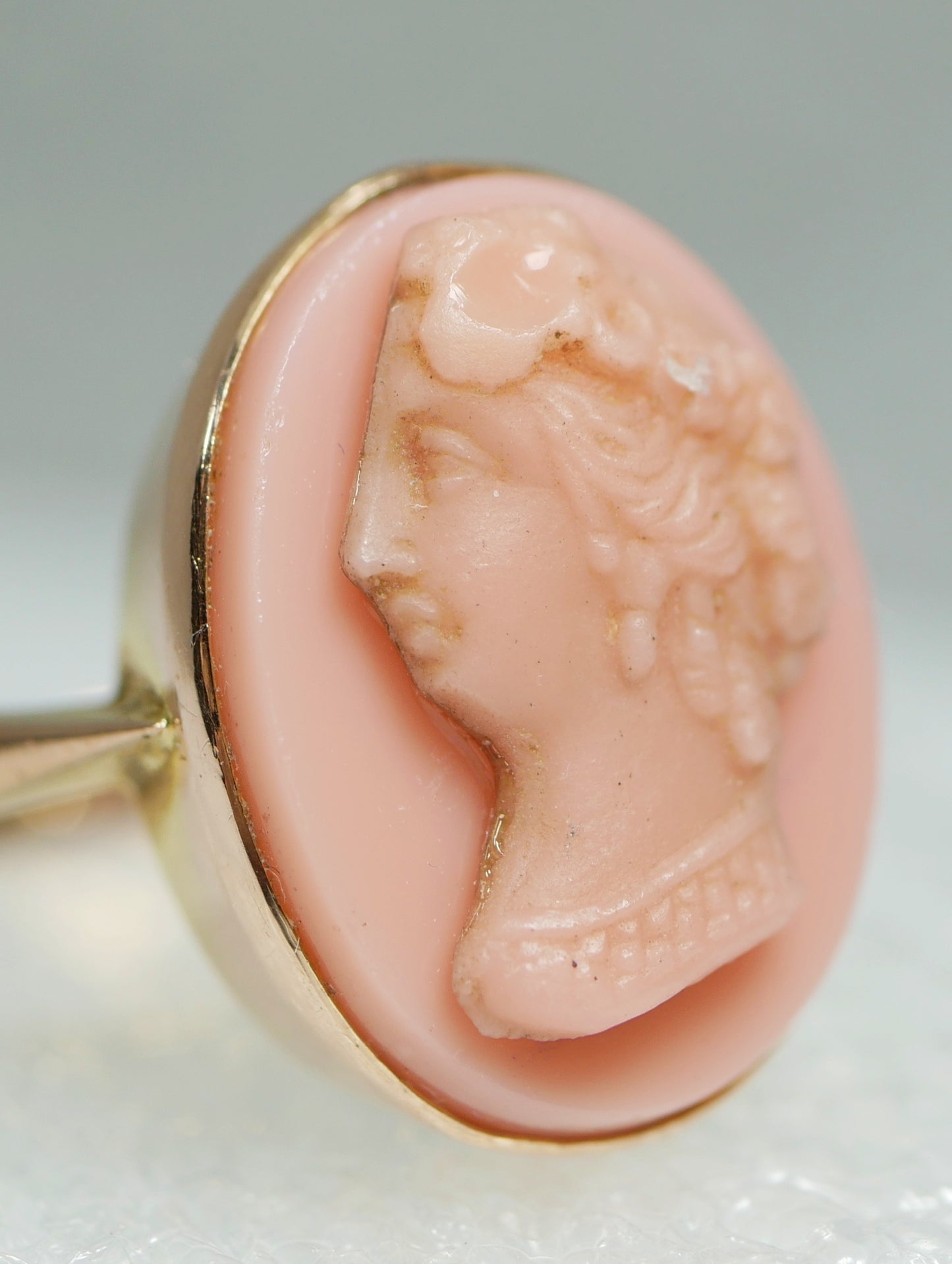 Antique Art Deco Solid 9ct Rose Gold Pink Glass Cameo Dress Ring Size 8 P 56 375