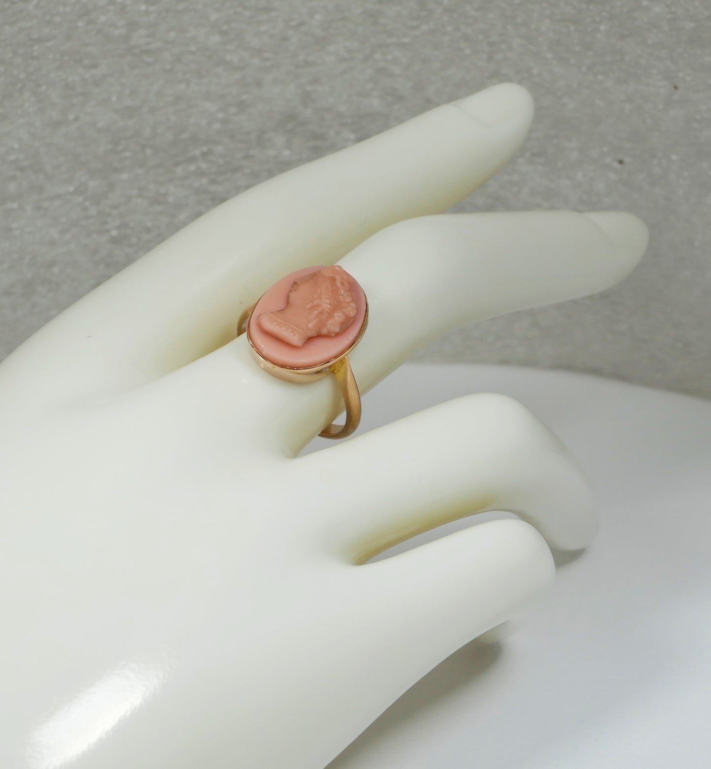 Antique Art Deco Solid 9ct Rose Gold Pink Glass Cameo Dress Ring Size 8 P 56 375