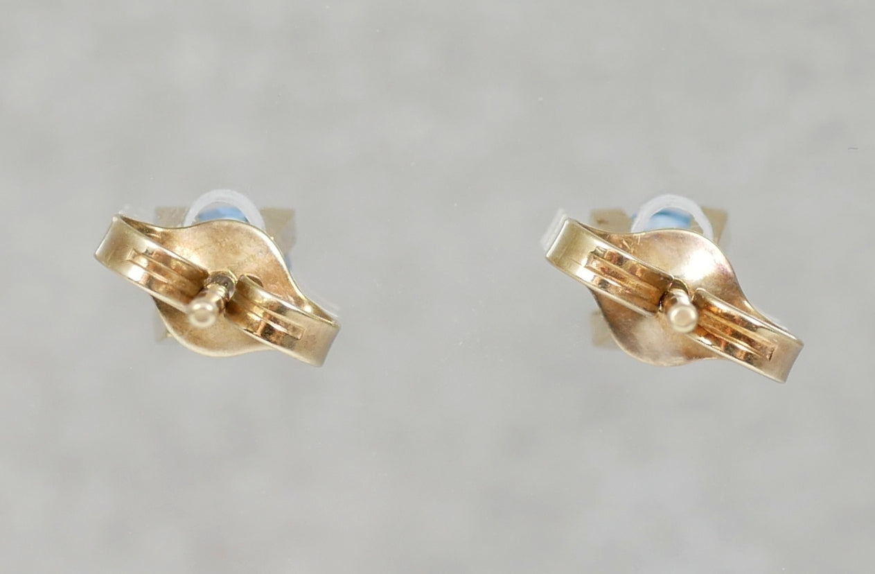 Vintage Pair of Solid 9ct Yellow Gold & 4mm Blue Spinel Stud Earrings Set 375