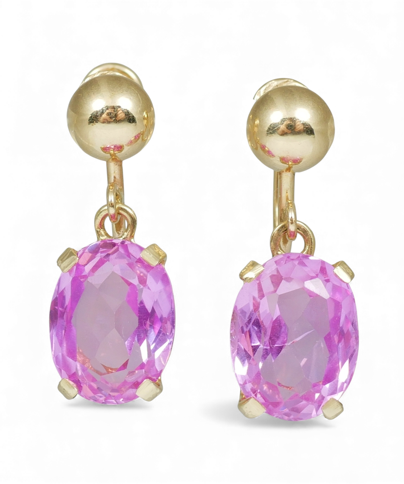 Vintage Pair of Solid 14ct Yellow Gold Pink Sapphire French Screw Earrings Set