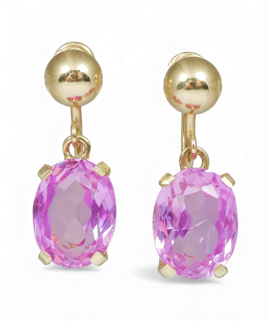Vintage Pair of Solid 14ct Yellow Gold Pink Sapphire French Screw Earrings Set