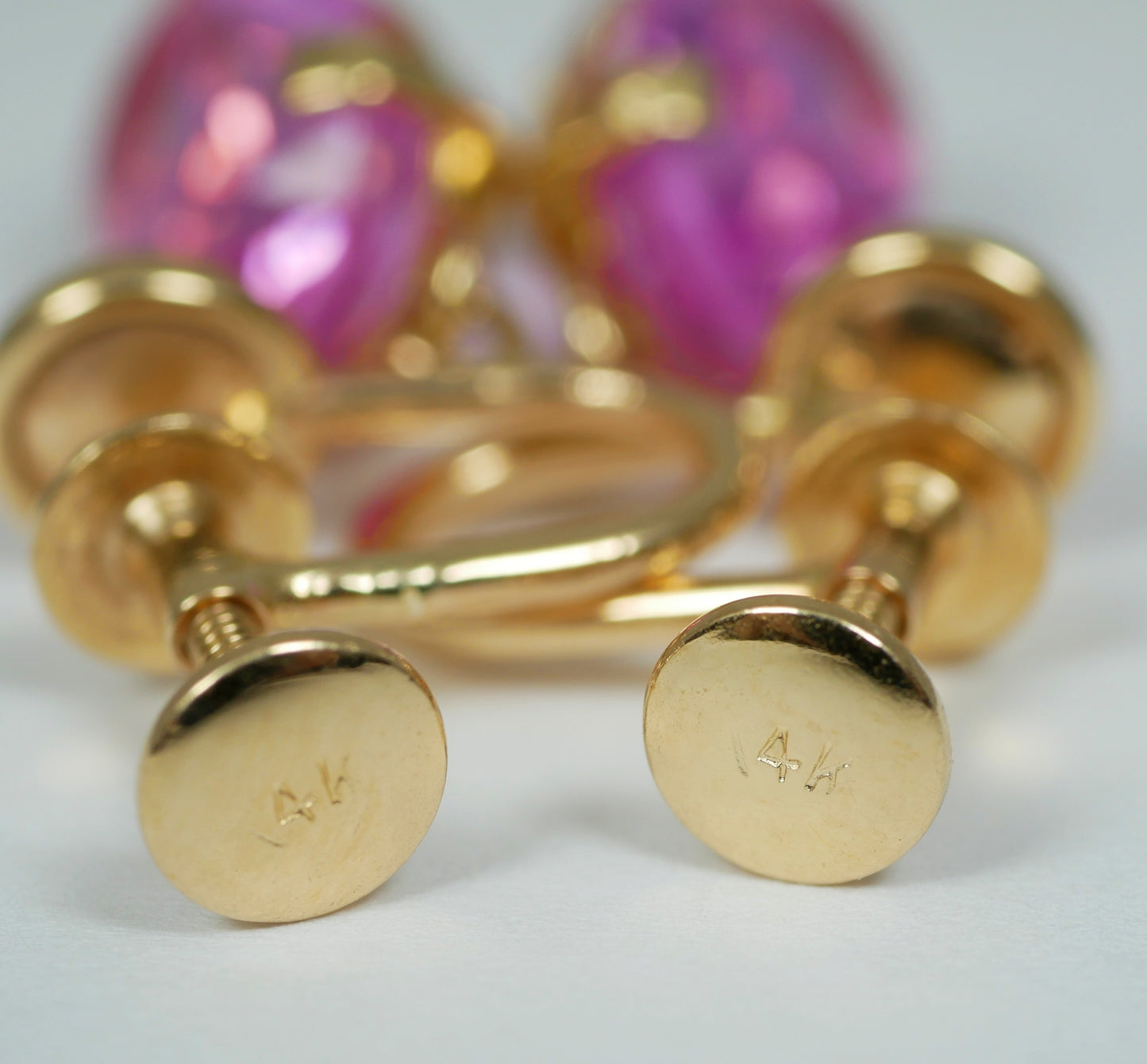 Vintage Pair of Solid 14ct Yellow Gold Pink Sapphire French Screw Earrings Set
