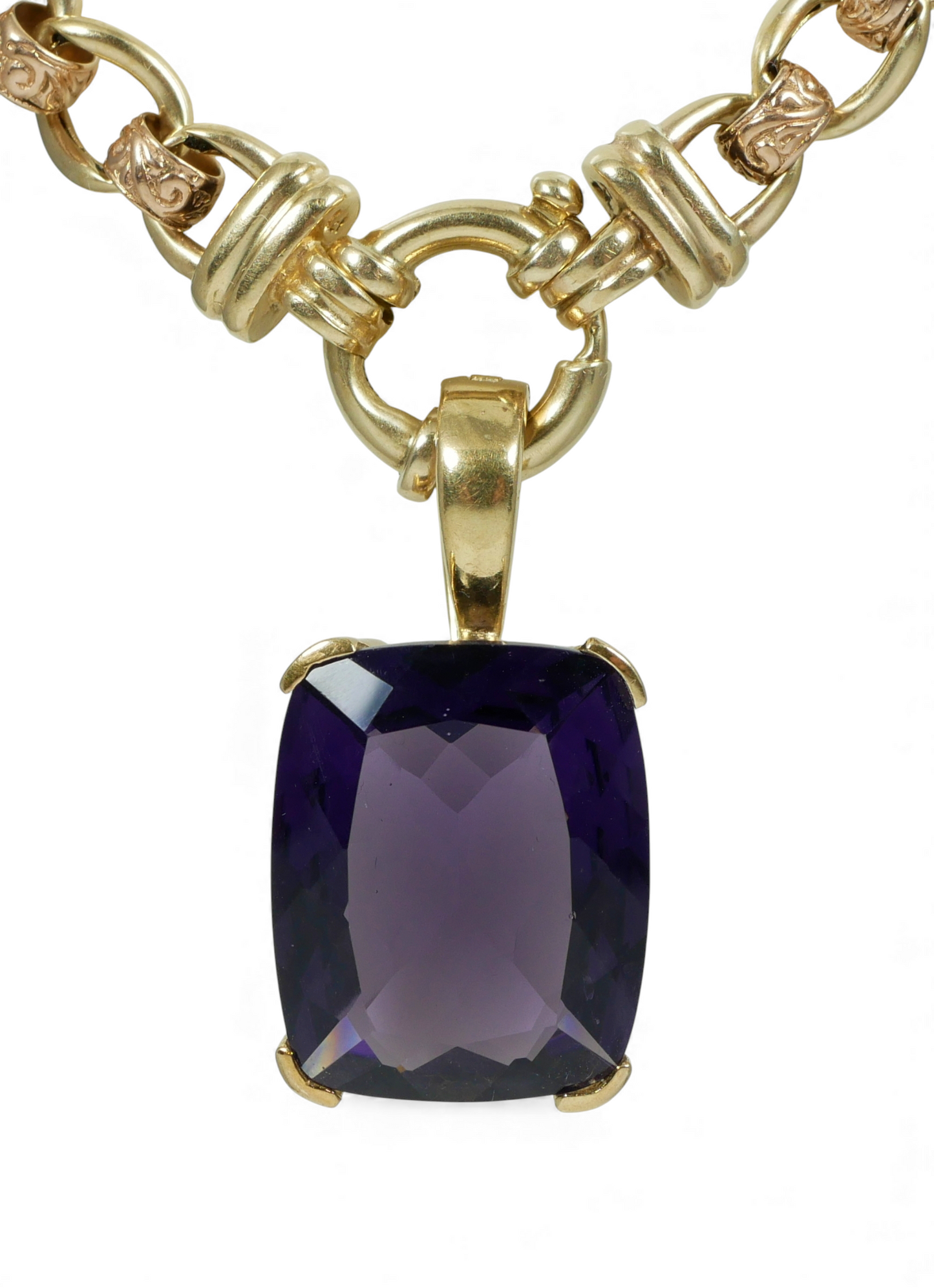 Solid 9ct Yellow Gold Cushion Cut Amethyst Enhancer Necklace Pendant