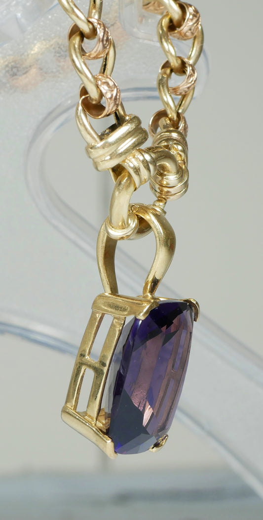 Solid 9ct Yellow Gold Cushion Cut Amethyst Enhancer Necklace Pendant