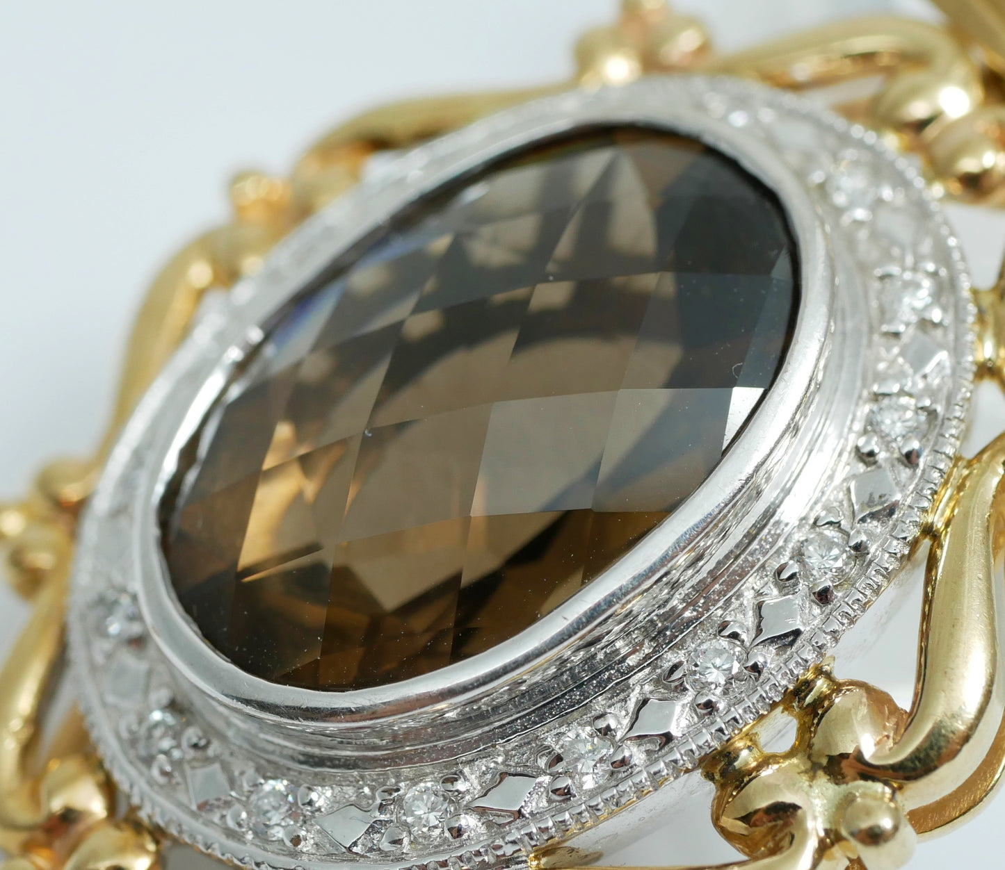 Solid 9ct Yellow White Gold Large Smoky Quartz Diamond Enhancer Necklace Pendant