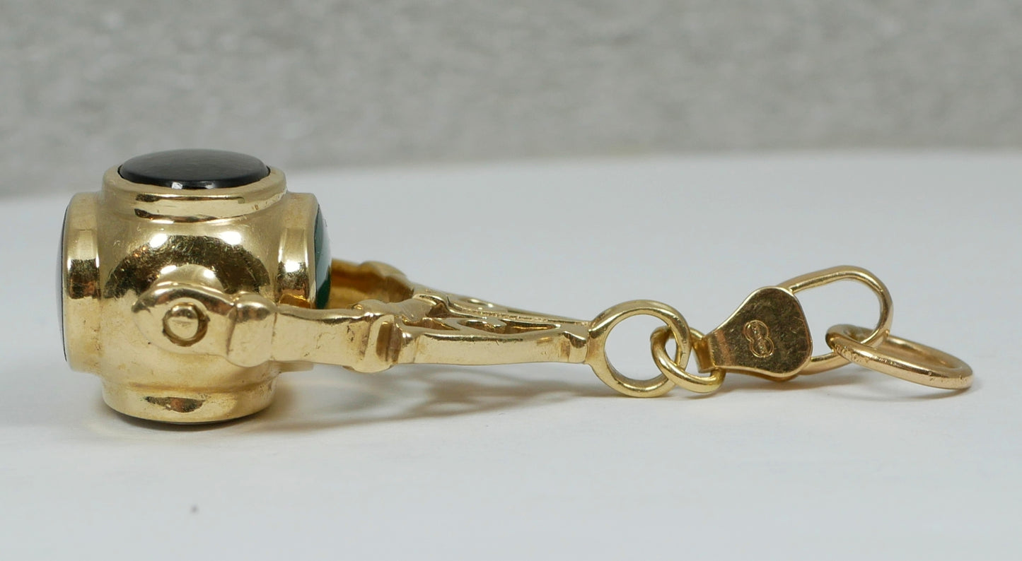 Italian Solid 9ct Yellow Gold Large 45mm Agate Onyx Spinner Fob Necklace Pendant