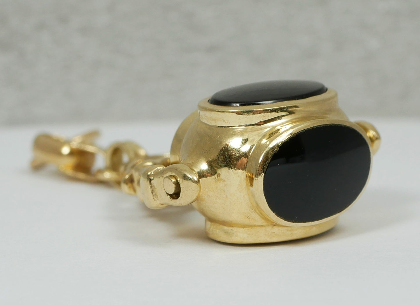 Italian Solid 9ct Yellow Gold Large 45mm Agate Onyx Spinner Fob Necklace Pendant
