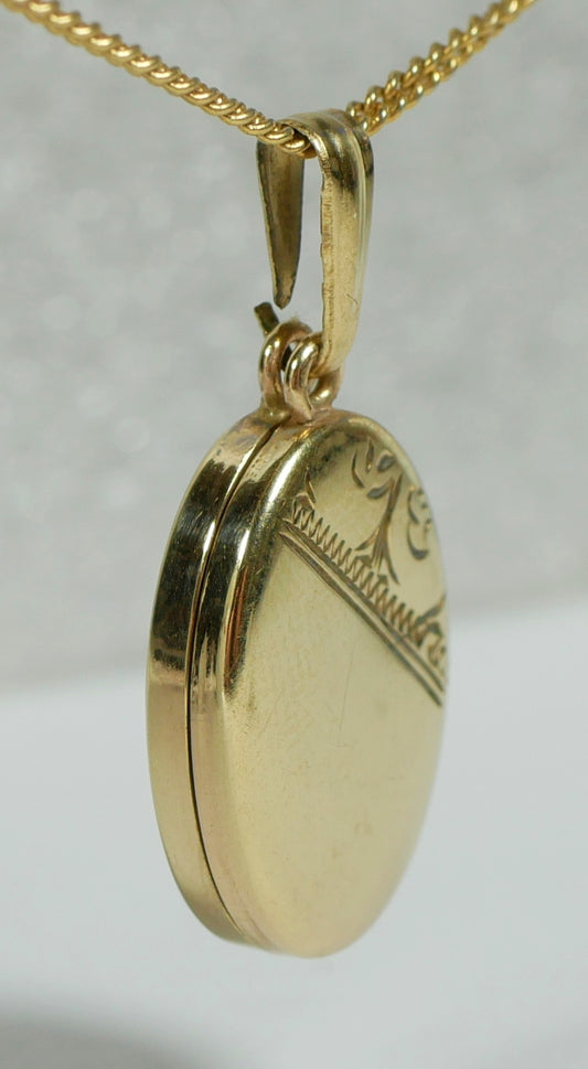 Solid 9ct Yellow Gold 20mm Oval Photo Locket Necklace Pendant Photograph Frame