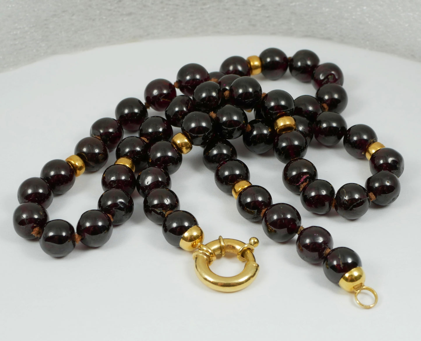 Solid 18ct Yellow Gold &7mm Garnet Bead 47cm 18.5" Enhancer Necklace Strand 750