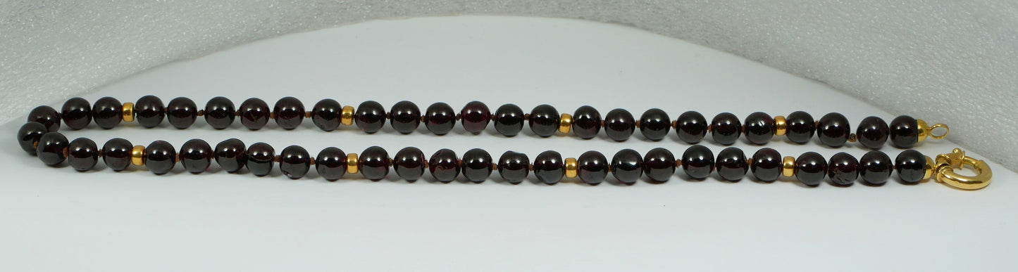 Solid 18ct Yellow Gold &7mm Garnet Bead 47cm 18.5" Enhancer Necklace Strand 750