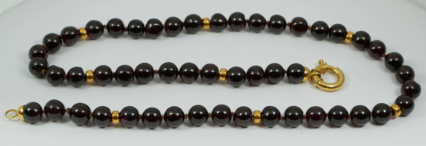 Solid 18ct Yellow Gold &7mm Garnet Bead 47cm 18.5" Enhancer Necklace Strand 750