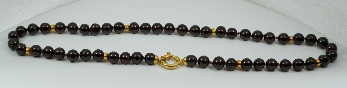 Solid 18ct Yellow Gold &7mm Garnet Bead 47cm 18.5" Enhancer Necklace Strand 750