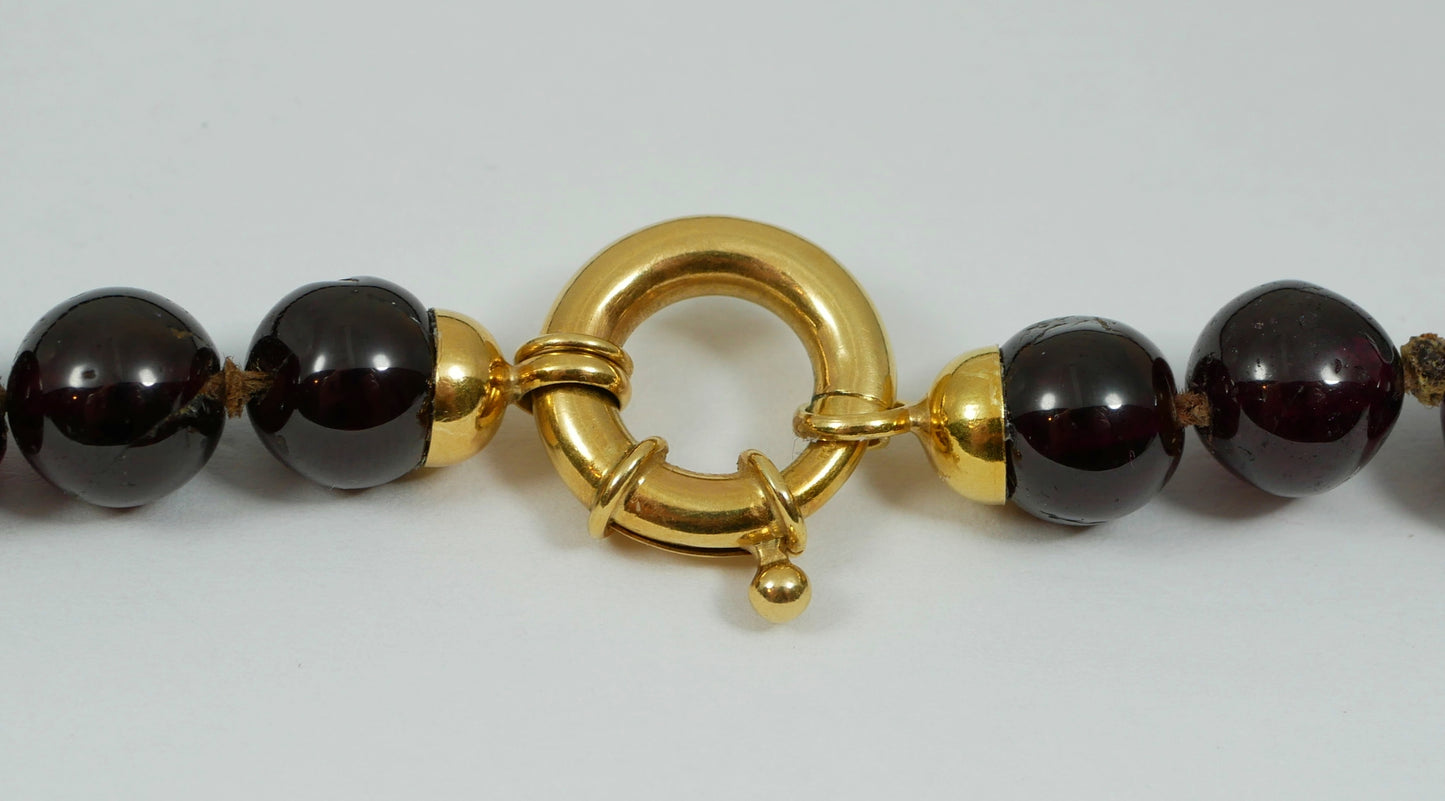 Solid 18ct Yellow Gold &7mm Garnet Bead 47cm 18.5" Enhancer Necklace Strand 750