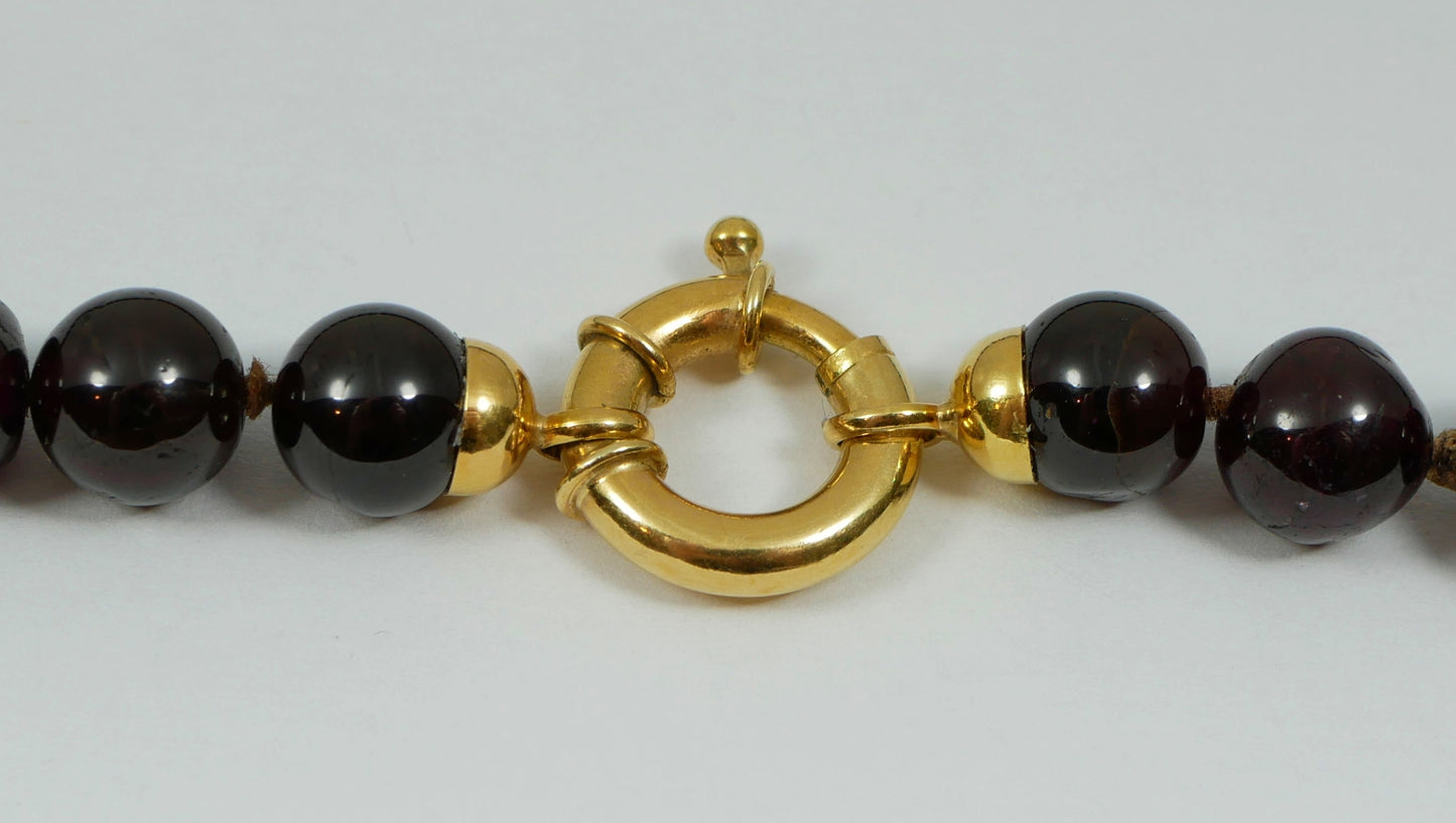 Solid 18ct Yellow Gold &7mm Garnet Bead 47cm 18.5" Enhancer Necklace Strand 750