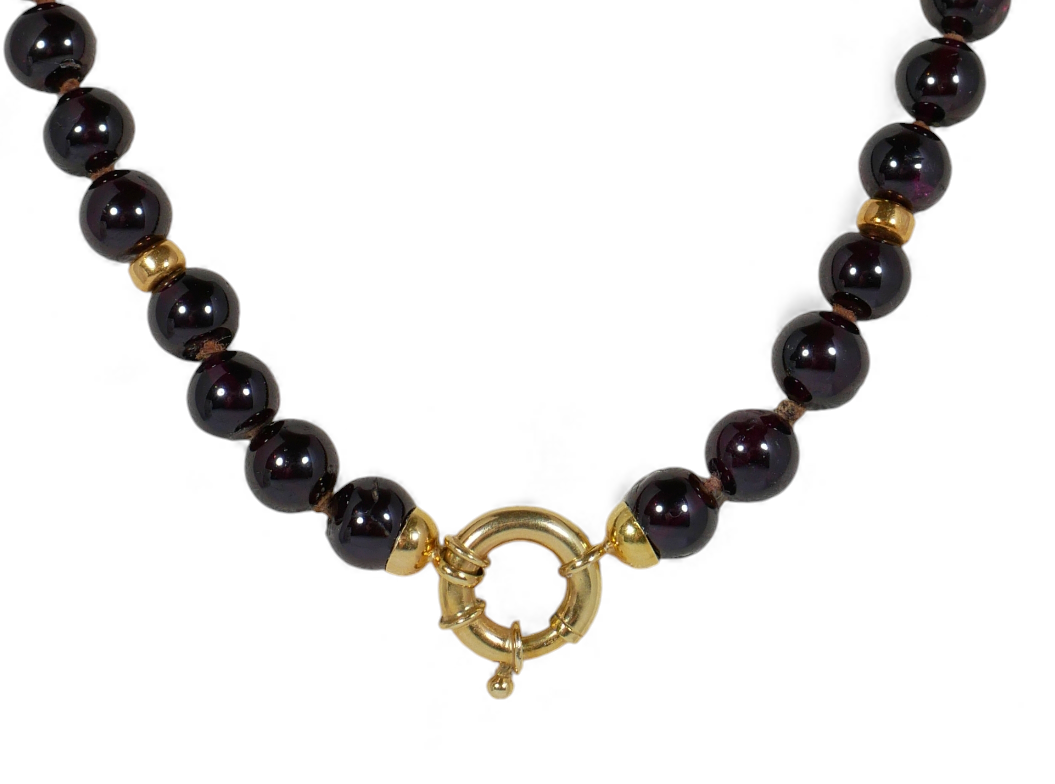 Solid 18ct Yellow Gold &7mm Garnet Bead 47cm 18.5" Enhancer Necklace Strand 750