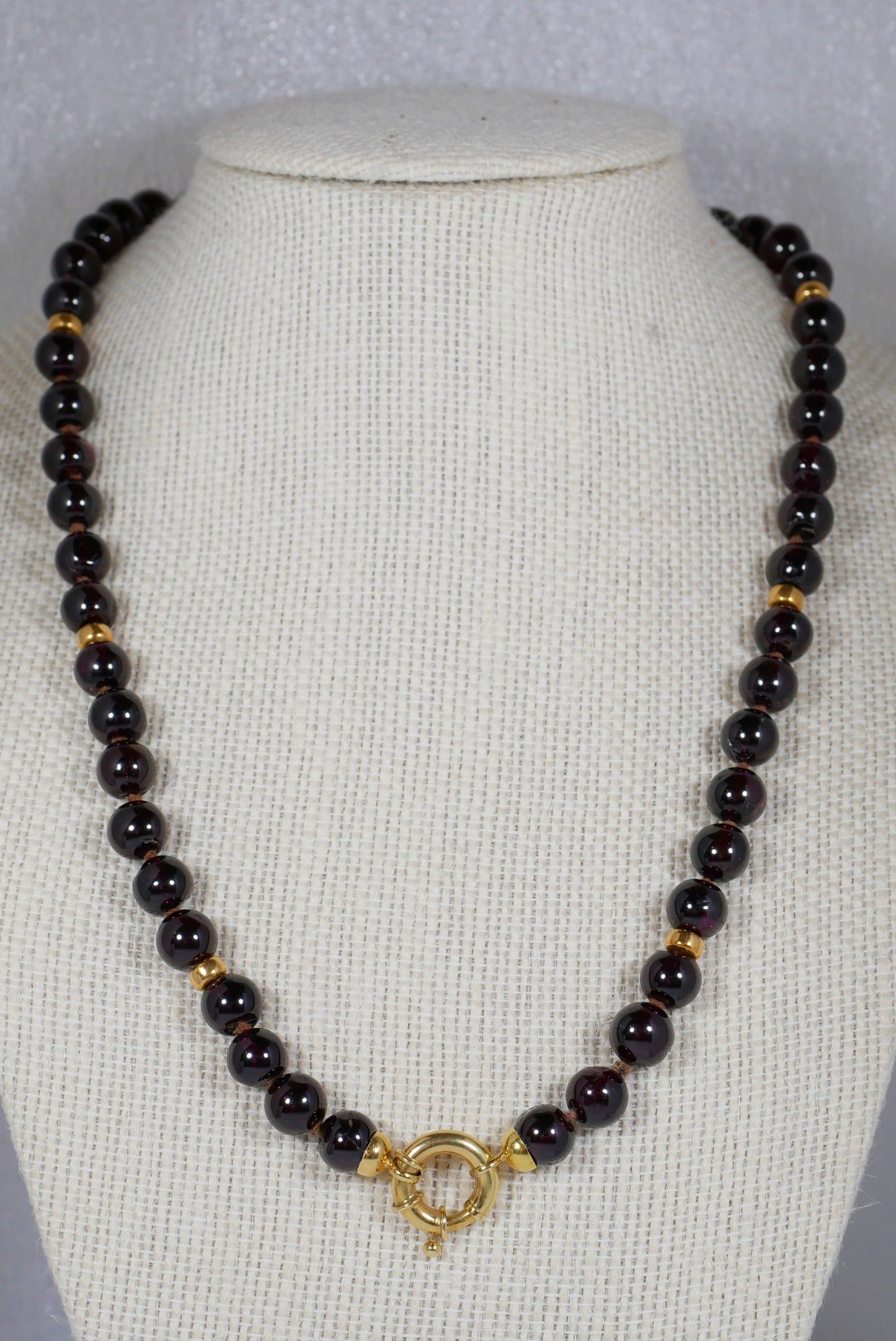 Solid 18ct Yellow Gold &7mm Garnet Bead 47cm 18.5" Enhancer Necklace Strand 750