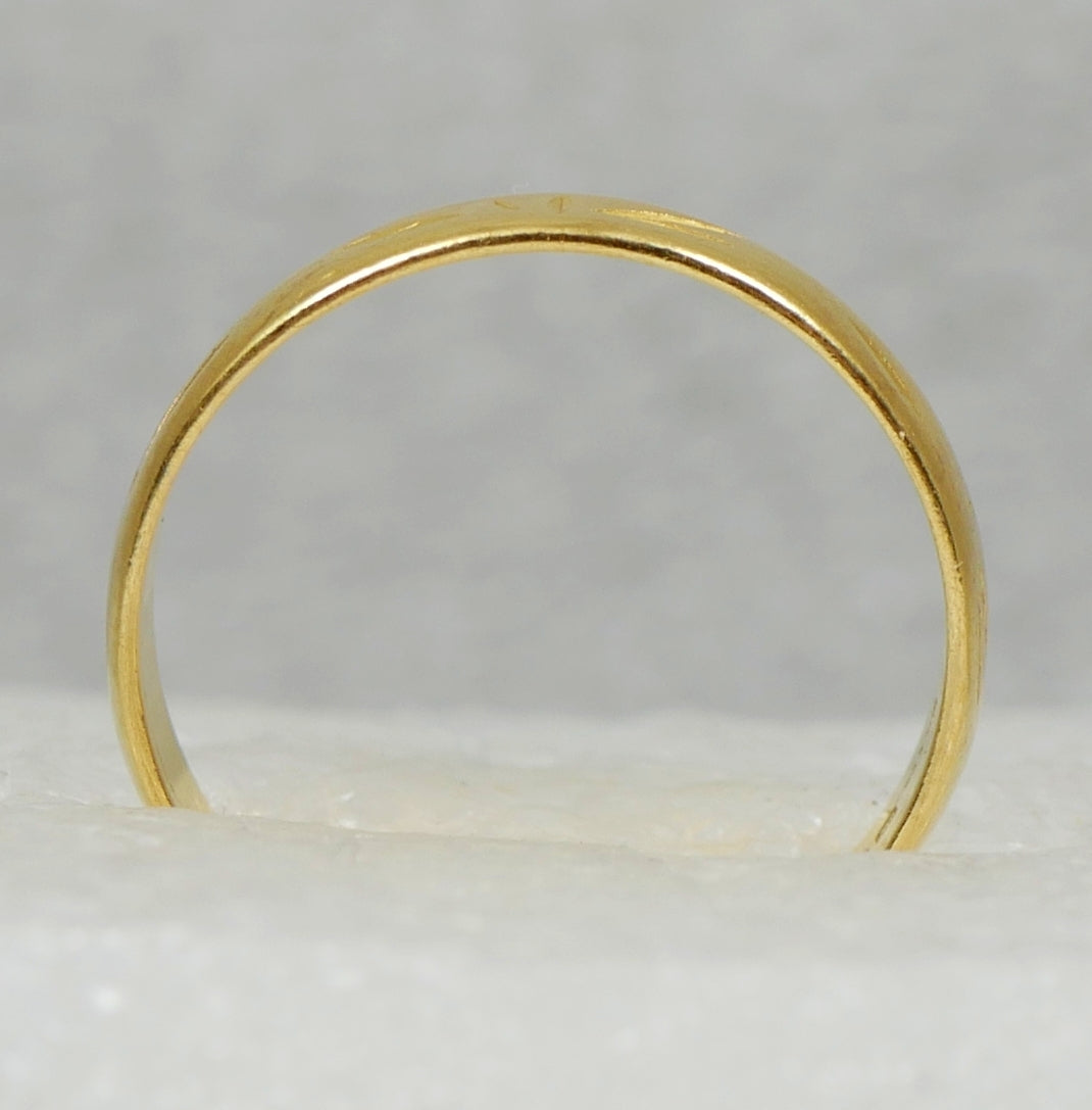 Vintage 1966 English Solid 22ct Yellow Gold 4mm Wedding Band Ring Size 6 L 51