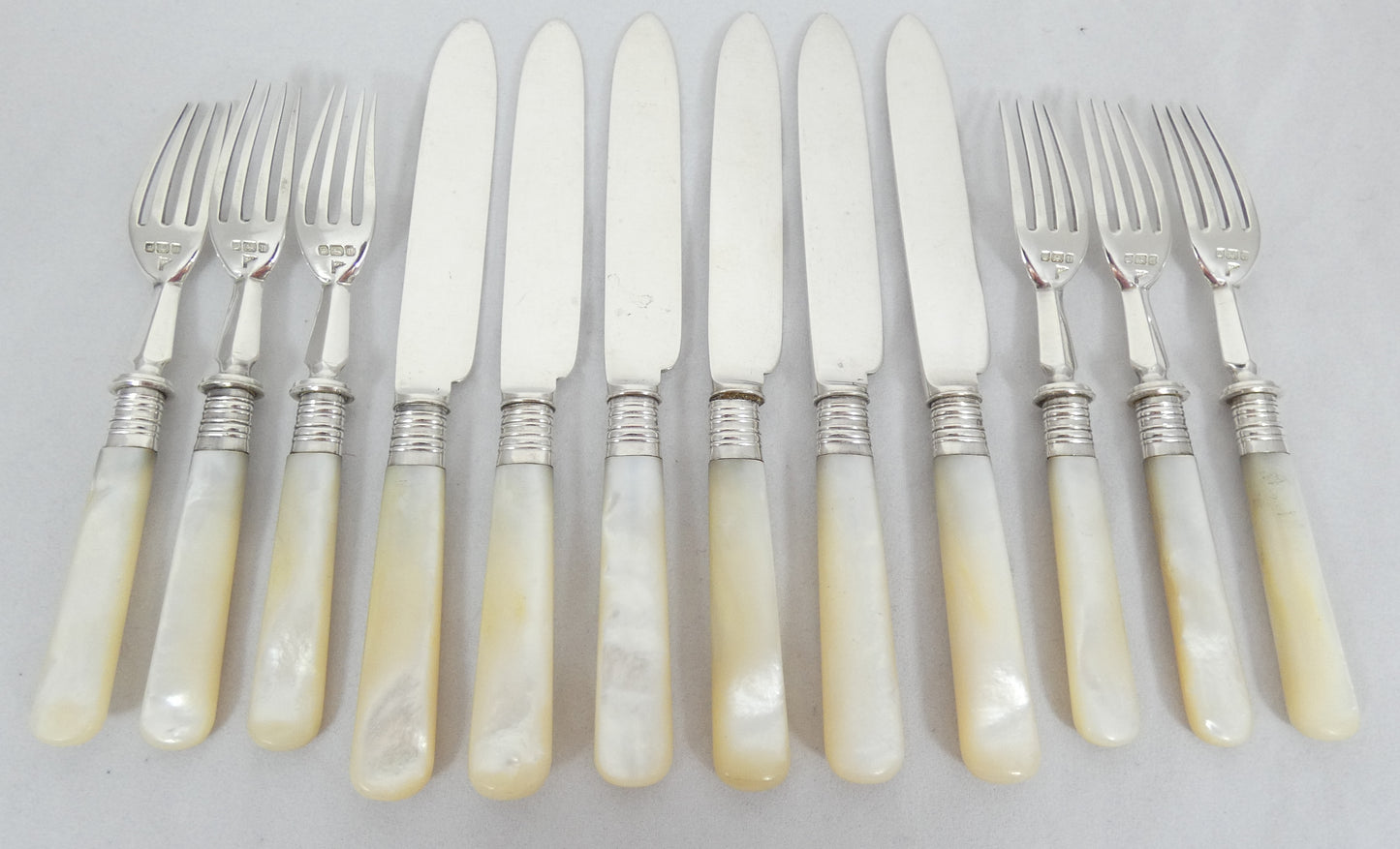 Antique Edwardian 1912 Sterling Silver MOP Knife Fork Fruit Dessert Cutlery Set