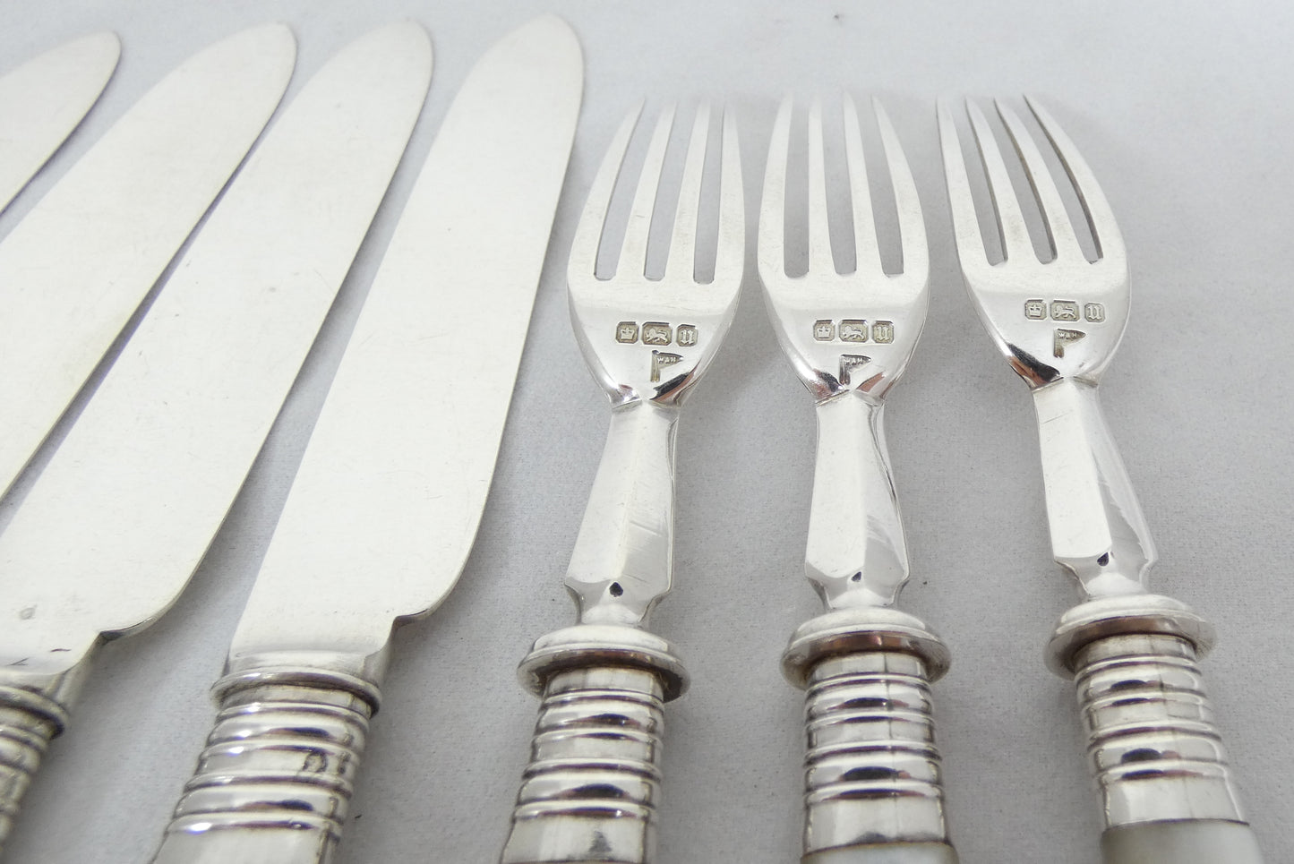 Antique Edwardian 1912 Sterling Silver MOP Knife Fork Fruit Dessert Cutlery Set