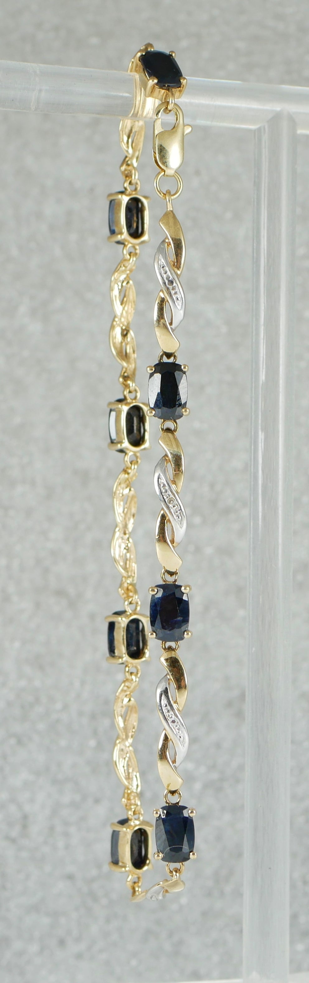 Solid 10ct Yellow Gold Natural Blue Sapphire & Diamond 19cm 7.5" Panel Bracelet
