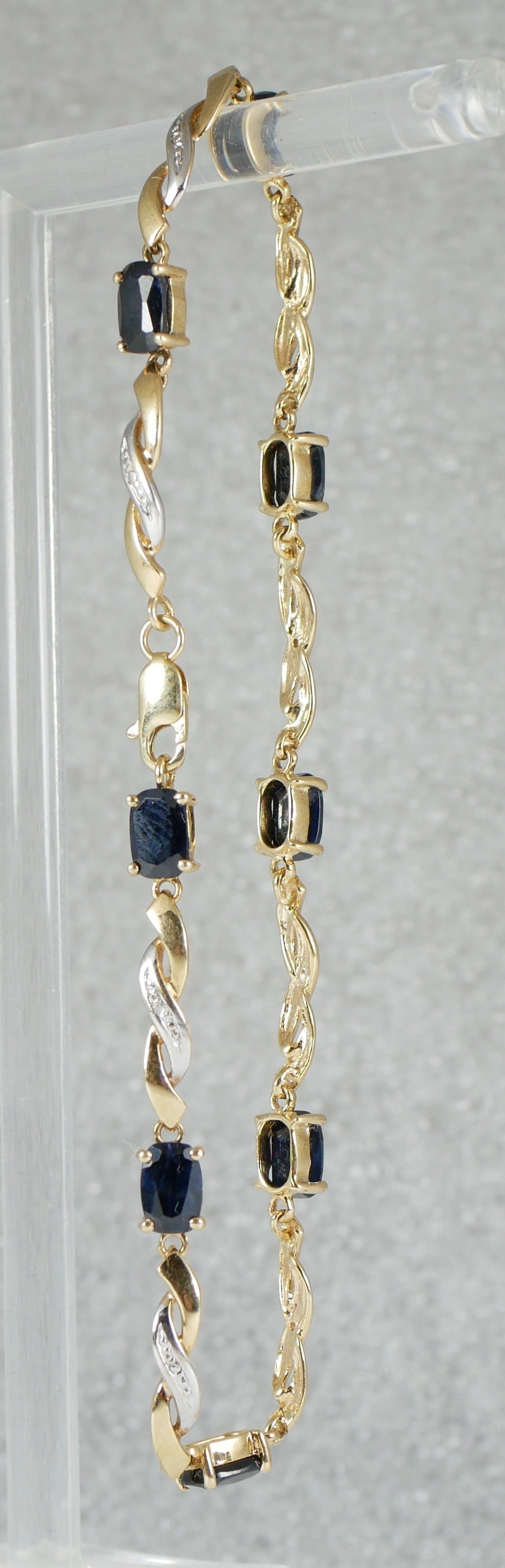 Solid 10ct Yellow Gold Natural Blue Sapphire & Diamond 19cm 7.5" Panel Bracelet