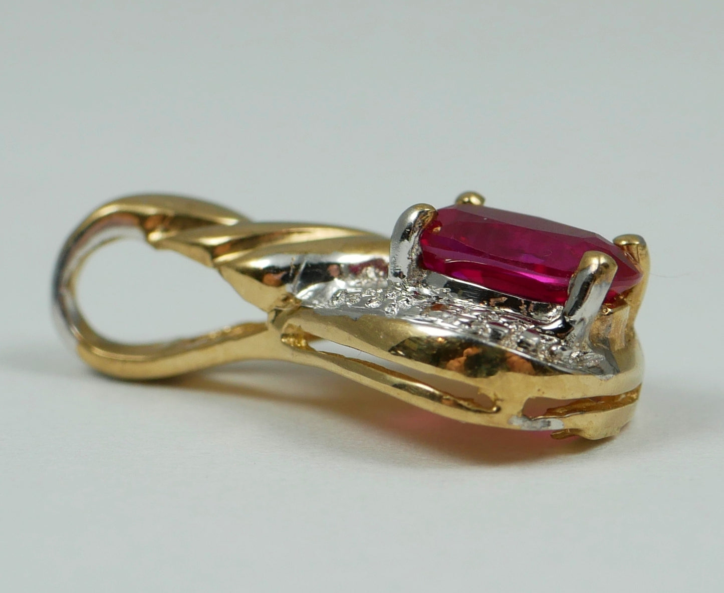 Solid 9ct Yellow Gold Oval Cut 0.48ct Ruby & Diamond 16mm Necklace Pendant 375