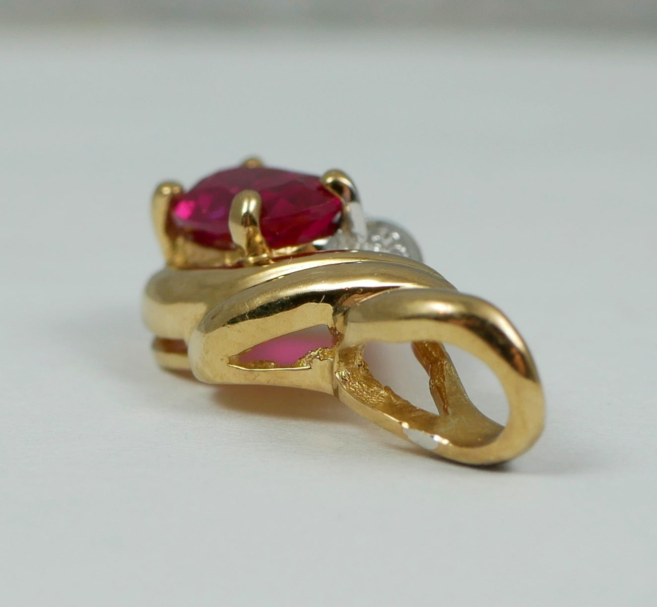 Solid 9ct Yellow Gold Oval Cut 0.48ct Ruby & Diamond 16mm Necklace Pendant 375