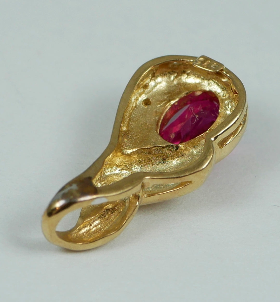 Solid 9ct Yellow Gold Oval Cut 0.48ct Ruby & Diamond 16mm Necklace Pendant 375