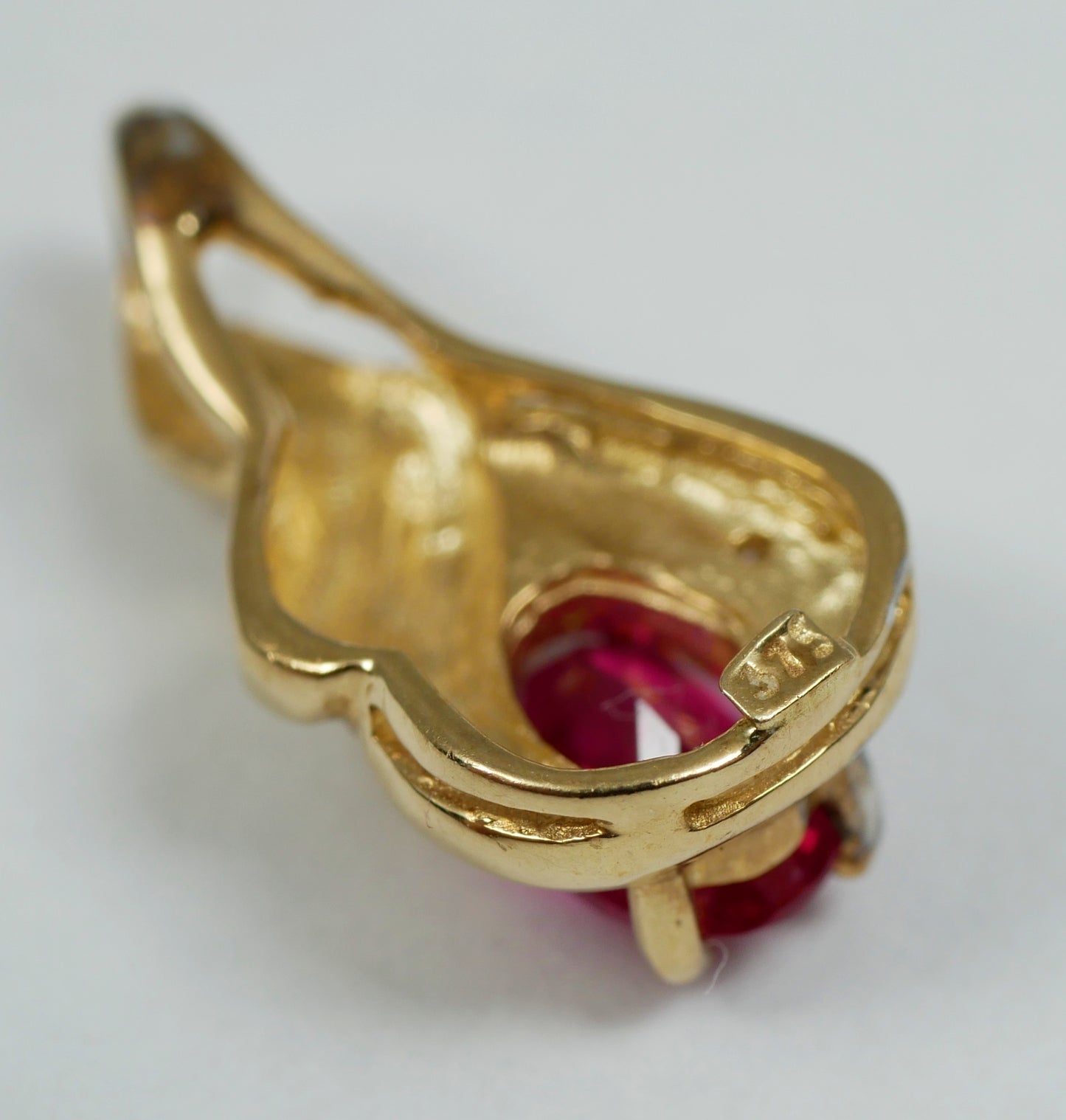 Solid 9ct Yellow Gold Oval Cut 0.48ct Ruby & Diamond 16mm Necklace Pendant 375