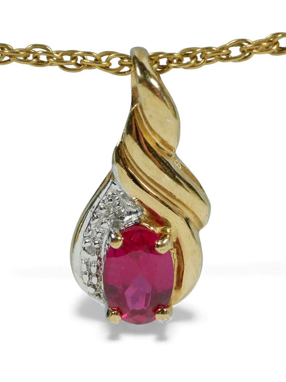 Solid 9ct Yellow Gold Oval Cut 0.48ct Ruby & Diamond 16mm Necklace Pendant 375