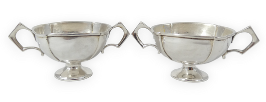 Antique Edwardian 1906 Pair of Sterling Silver Pedestal Salt Cellars Bowl Trophy