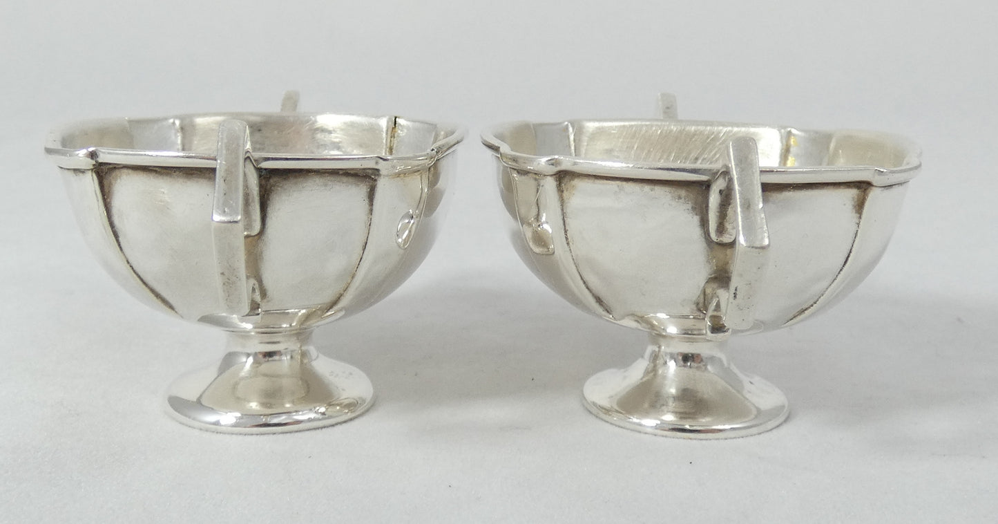 Antique Edwardian 1906 Pair of Sterling Silver Pedestal Salt Cellars Bowl Trophy