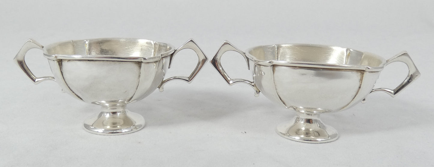 Antique Edwardian 1906 Pair of Sterling Silver Pedestal Salt Cellars Bowl Trophy