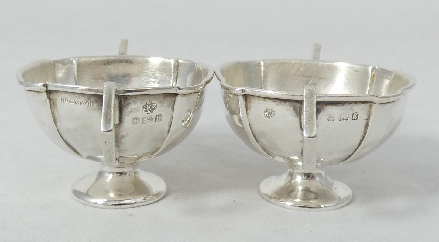 Antique Edwardian 1906 Pair of Sterling Silver Pedestal Salt Cellars Bowl Trophy
