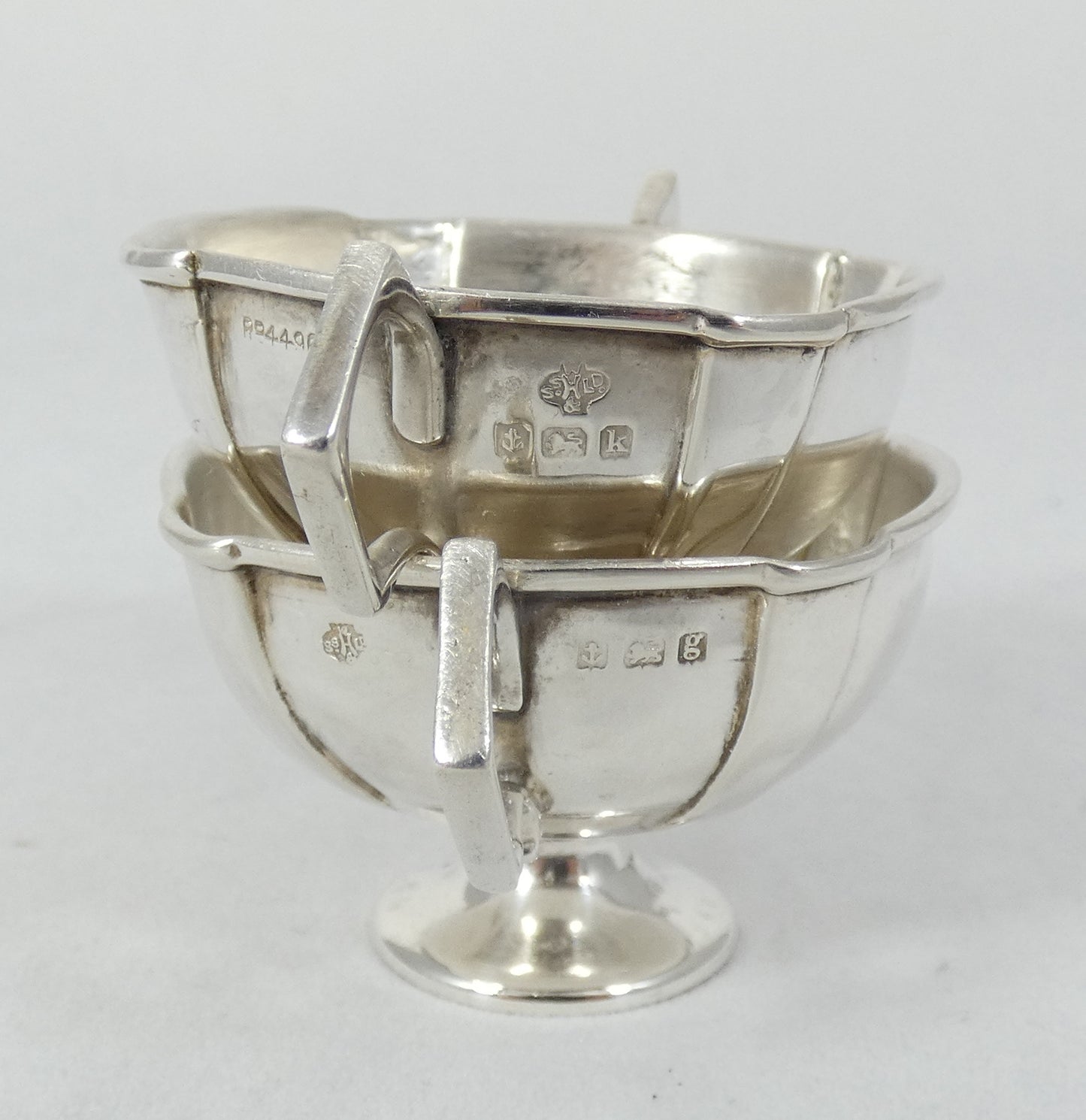 Antique Edwardian 1906 Pair of Sterling Silver Pedestal Salt Cellars Bowl Trophy