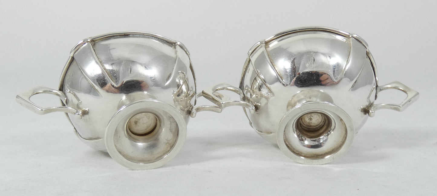 Antique Edwardian 1906 Pair of Sterling Silver Pedestal Salt Cellars Bowl Trophy