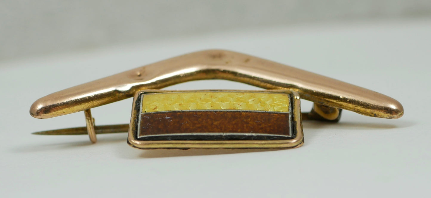 Antique WWI 9ct Gold AIF 31 Infantry Battalion Colour Patch Boomerang Brooch Pin