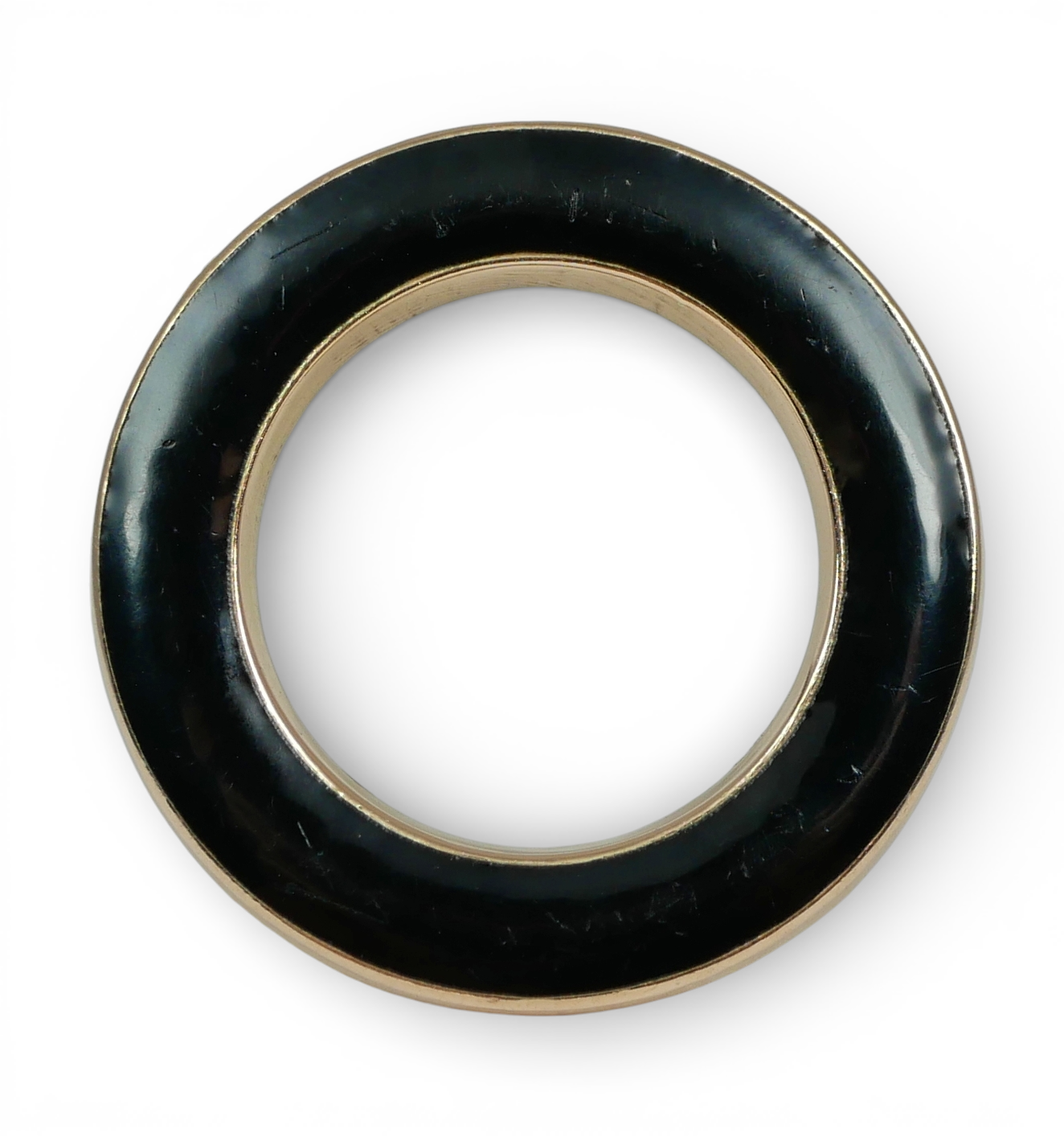 Antique Australian Solid 9ct Gold Black Enamel Wreath Circle Mourning Brooch Pin