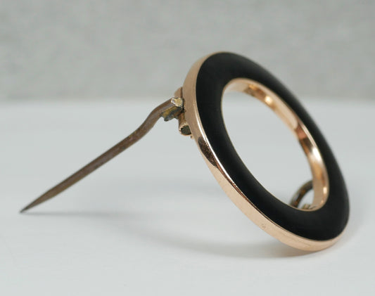 Antique Australian Solid 9ct Gold Black Enamel Wreath Circle Mourning Brooch Pin