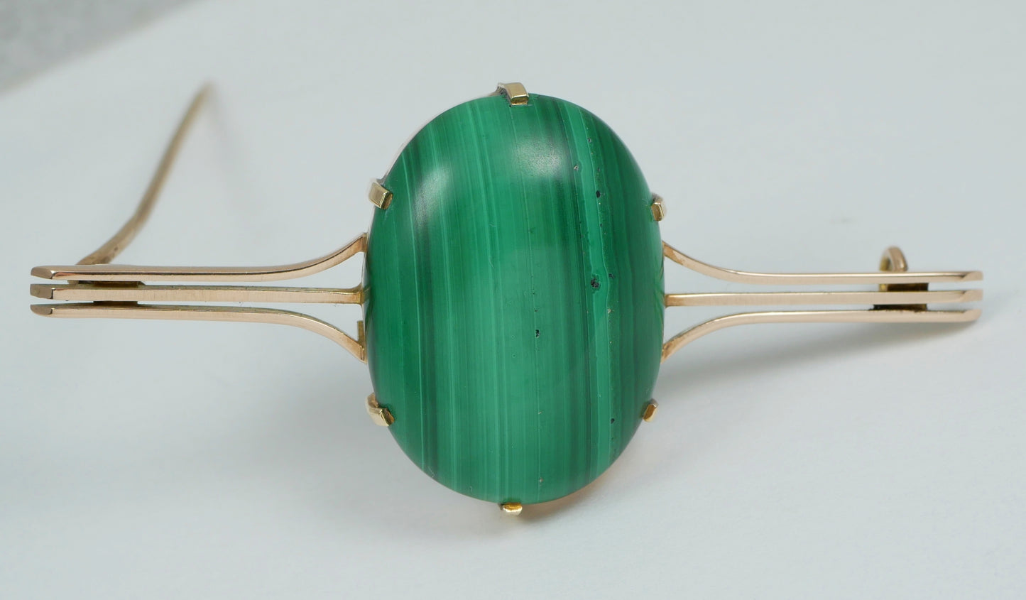 Antique Wendts Australian Solid 9ct Yellow Gold Green Malachite Large Brooch Pin