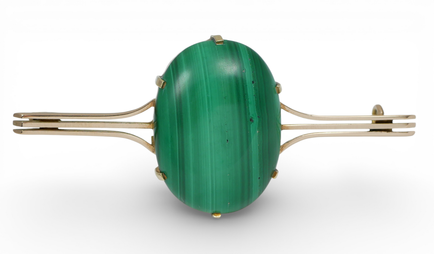 Antique Wendts Australian Solid 9ct Yellow Gold Green Malachite Large Brooch Pin