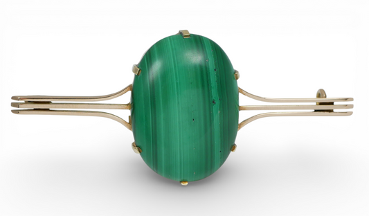 Antique Wendts Australian Solid 9ct Yellow Gold Green Malachite Large Brooch Pin