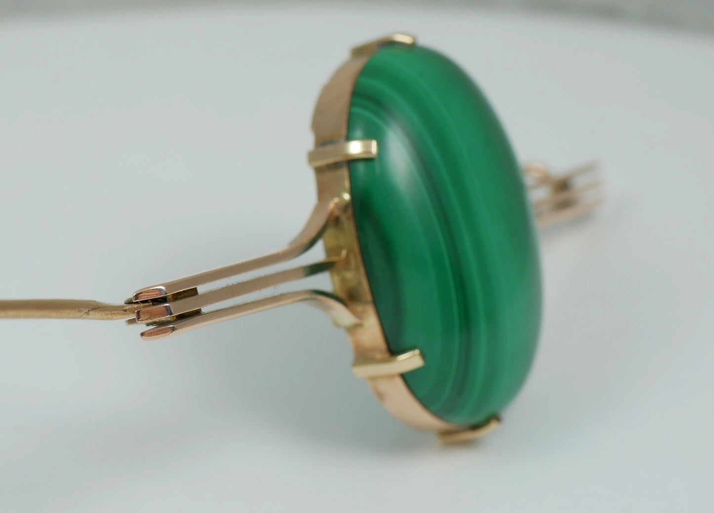 Antique Wendts Australian Solid 9ct Yellow Gold Green Malachite Large Brooch Pin