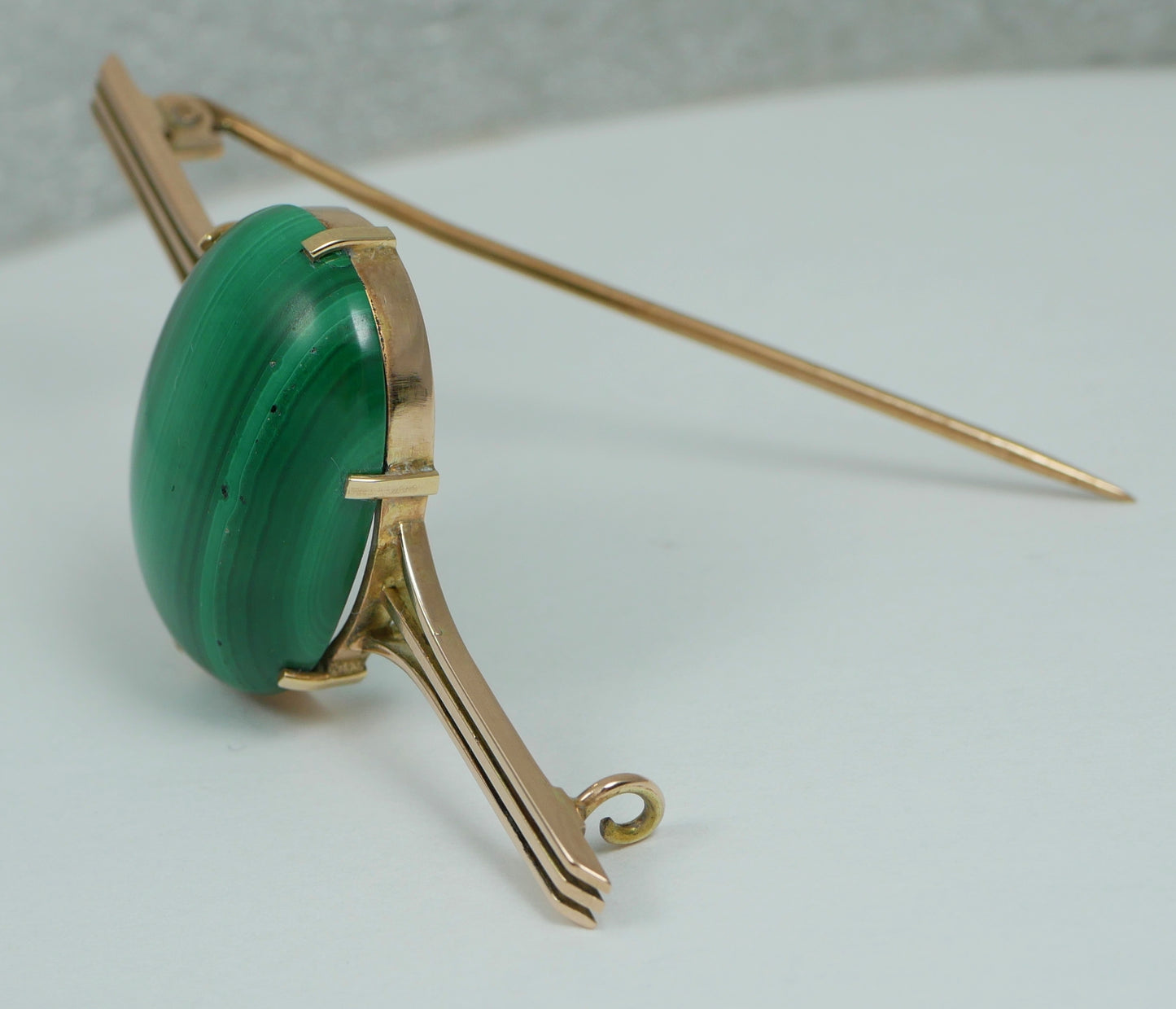 Antique Wendts Australian Solid 9ct Yellow Gold Green Malachite Large Brooch Pin