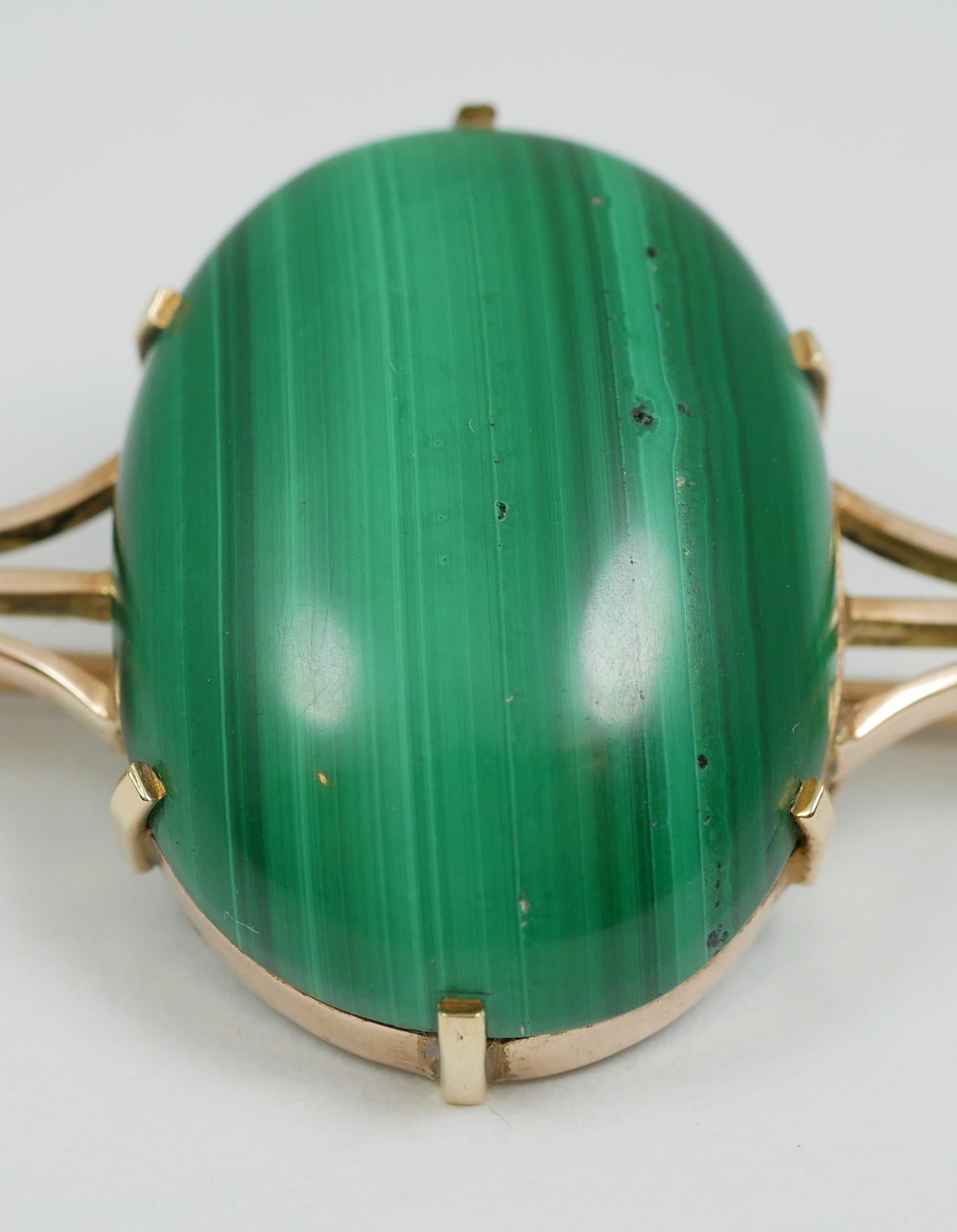 Antique Wendts Australian Solid 9ct Yellow Gold Green Malachite Large Brooch Pin