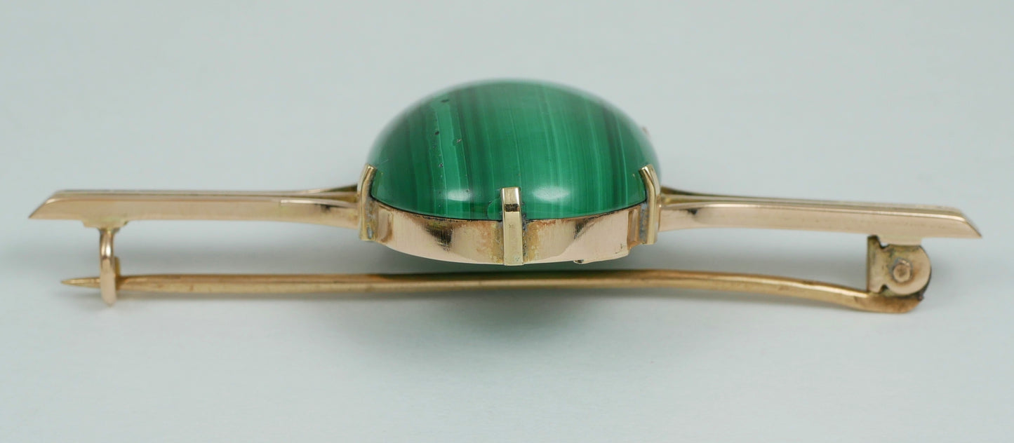 Antique Wendts Australian Solid 9ct Yellow Gold Green Malachite Large Brooch Pin