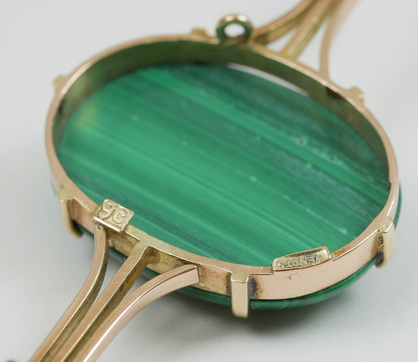 Antique Wendts Australian Solid 9ct Yellow Gold Green Malachite Large Brooch Pin