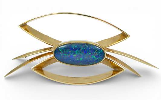 Vintage Retro Large Solid 9ct Yellow Gold Black Opal Doublet Bar Brooch Pin 11gm