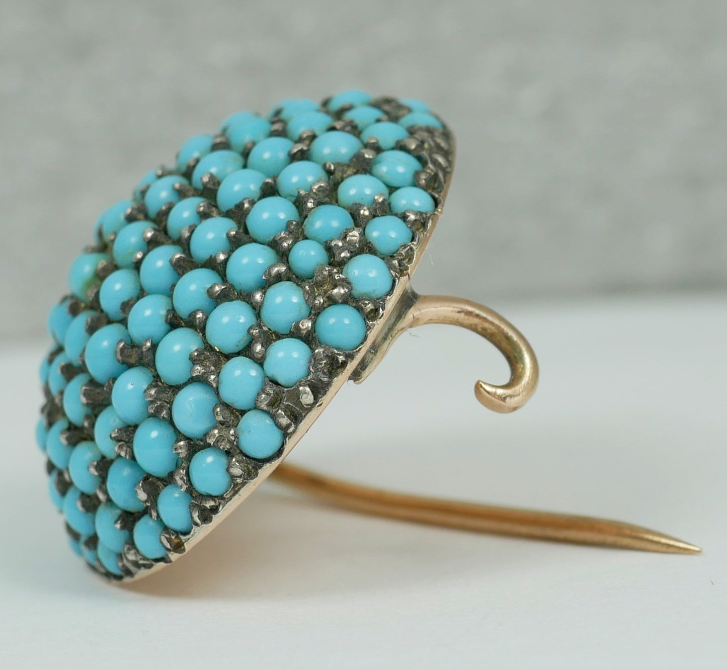 Antique Edwardian 1900 Solid 15ct Yellow Gold Turquoise Cluster Dome Brooch Pin