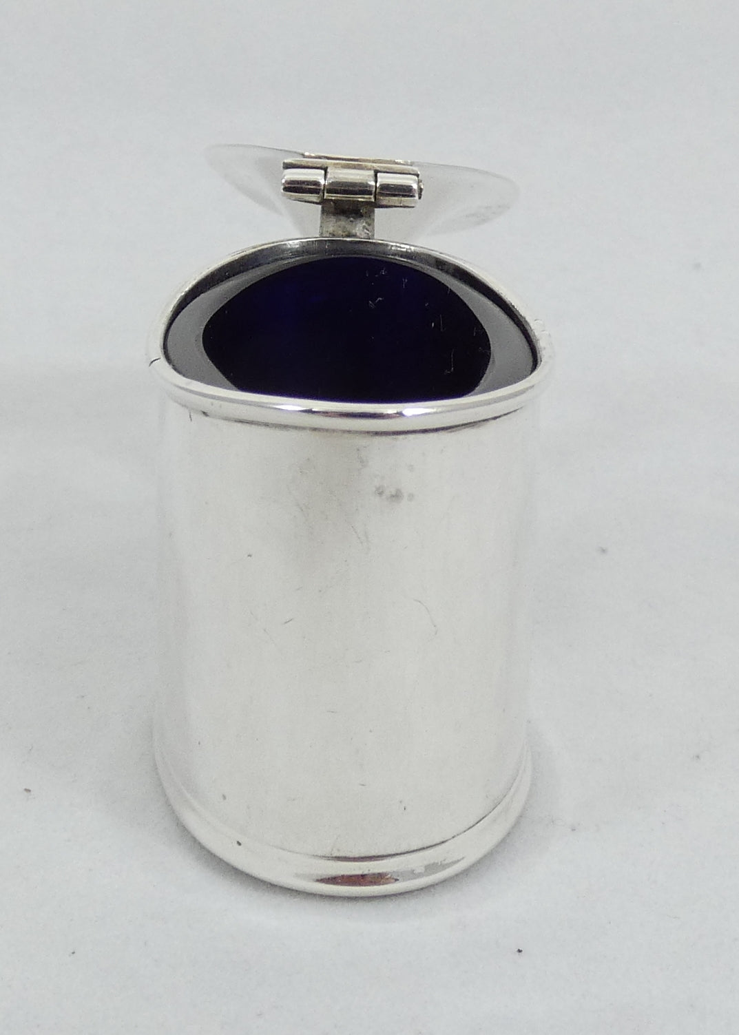 Antique Art Deco 1918 Sterling Silver & Blue Glass Mustard Pot Oval Cruet Set